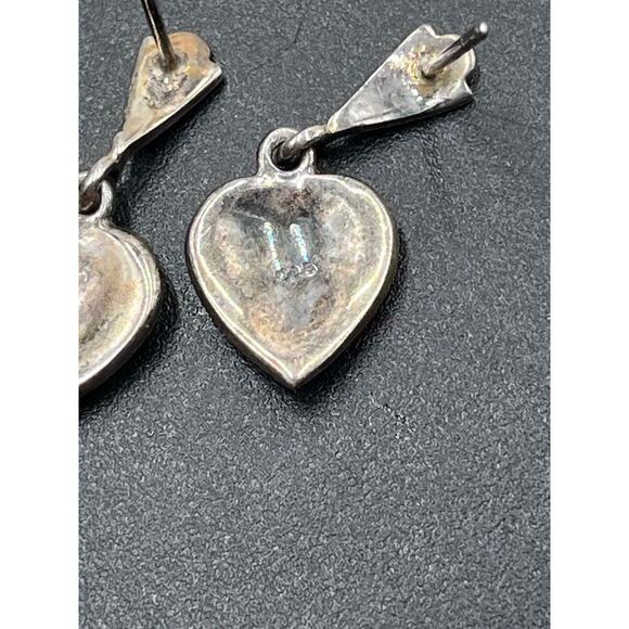 Sterling Silver 925 Marcasite Heart Drop Dangle Pierced Earrings - Picture 11 of 15